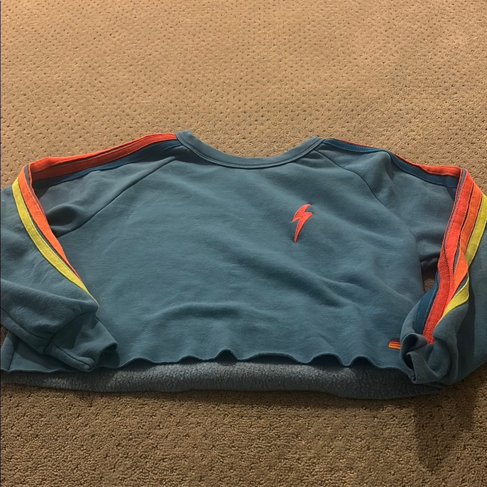 aviator Nation light blue neon cropped crew neck